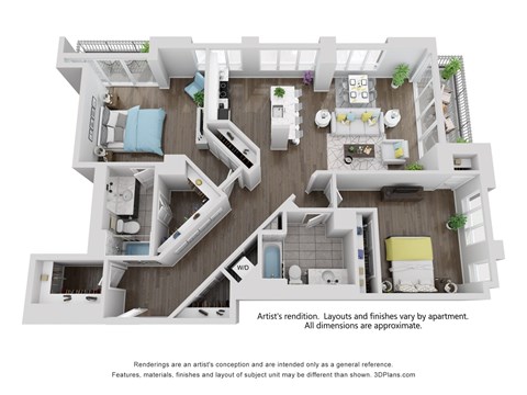 Floor plan for 2 beds, 2 baths, 1405 sqft